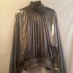 Liquid Metallic Dark Silver Blouse M/L Women